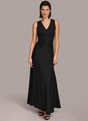 Saty Donna Karan Vneck Twist Front Gown Čierne | SK_DK31046