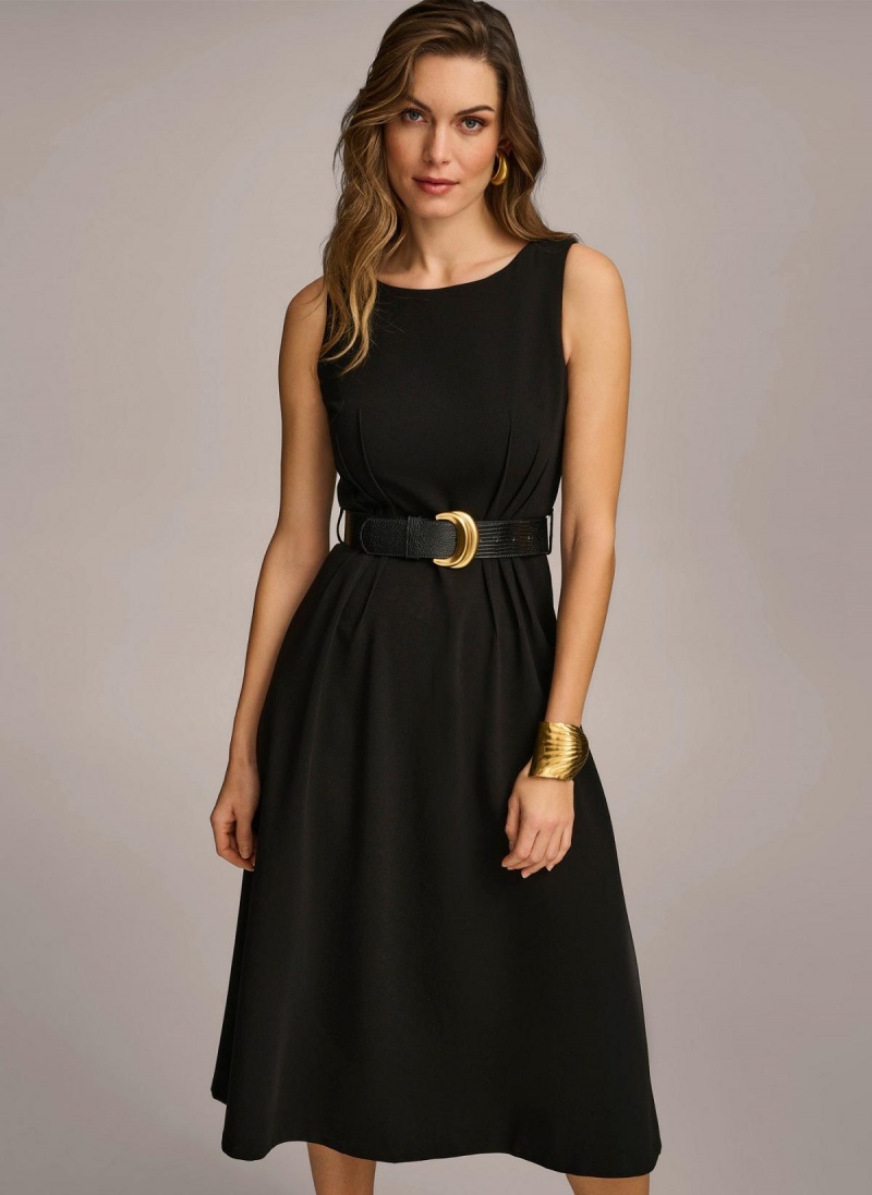 Saty Donna Karan Belted Midi Čierne | SK_DK28756