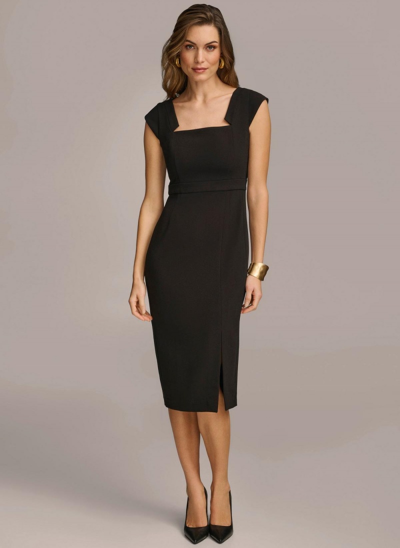 Saty Donna Karan Cap Sleeve Square Neck Sheath With Slit Čierne | SK_DK43500