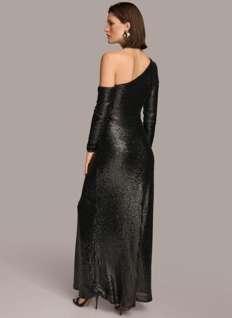 Saty Donna Karan One Shoulder Sequin Čierne | SK_DK80537