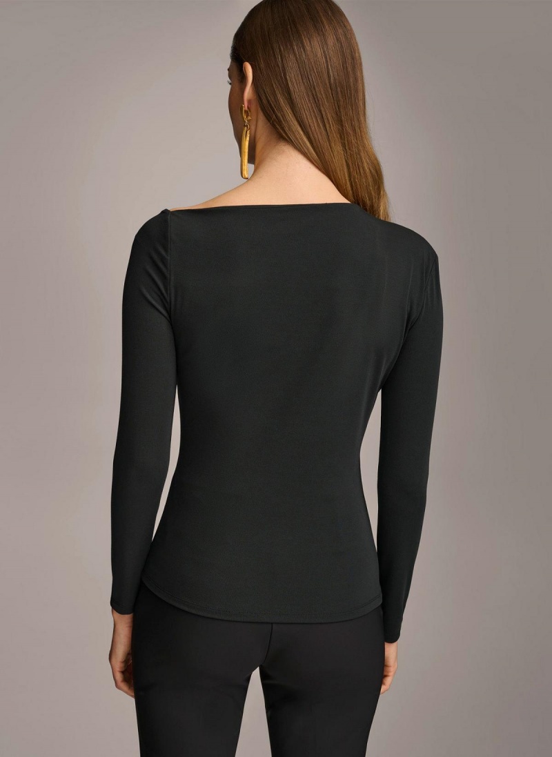 Sweaters and Tops Donna Karan Asymmetrical Neckline Fitted Čierne | SK_DK62729