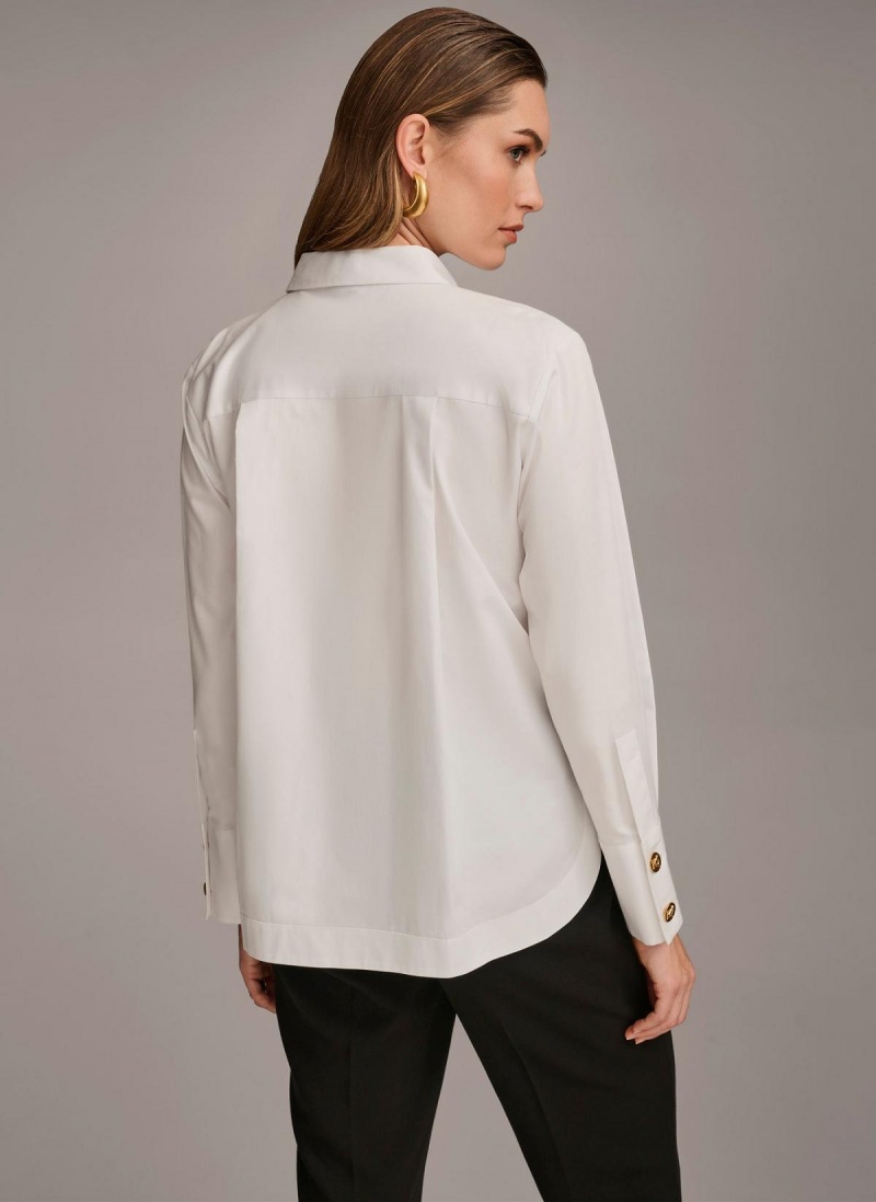 Sweaters and Tops Donna Karan Bavlnene Collared Button Down Biele | SK_DK96153