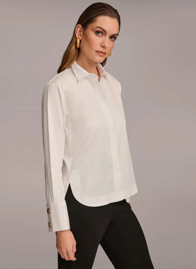 Sweaters and Tops Donna Karan Bavlnene Collared Button Down Biele | SK_DK96153