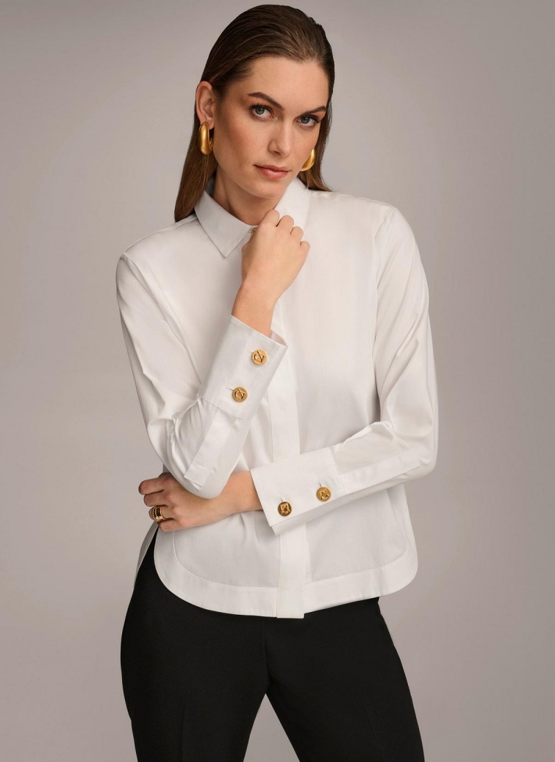 Sweaters and Tops Donna Karan Bavlnene Collared Button Down Biele | SK_DK96153