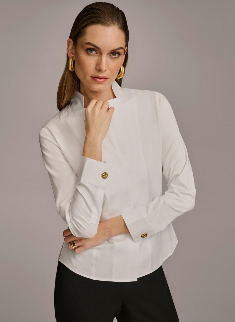 Sweaters and Tops Donna Karan Bavlnene Notch Collar Button Down Biele | SK_DK32287