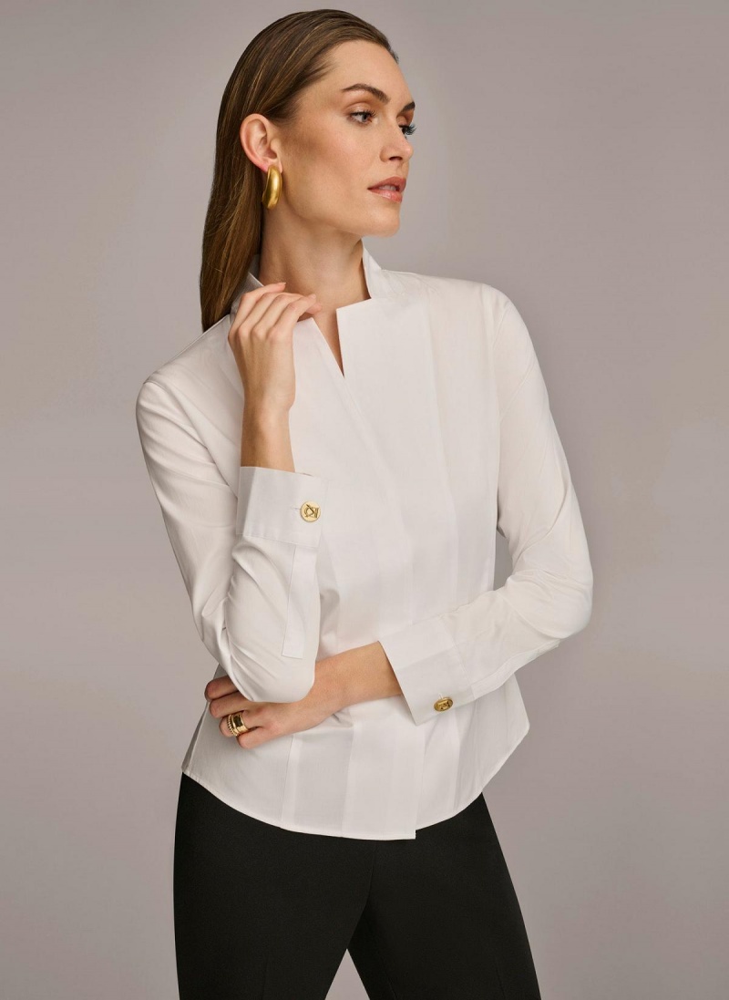 Sweaters and Tops Donna Karan Bavlnene Notch Collar Button Down Biele | SK_DK32287