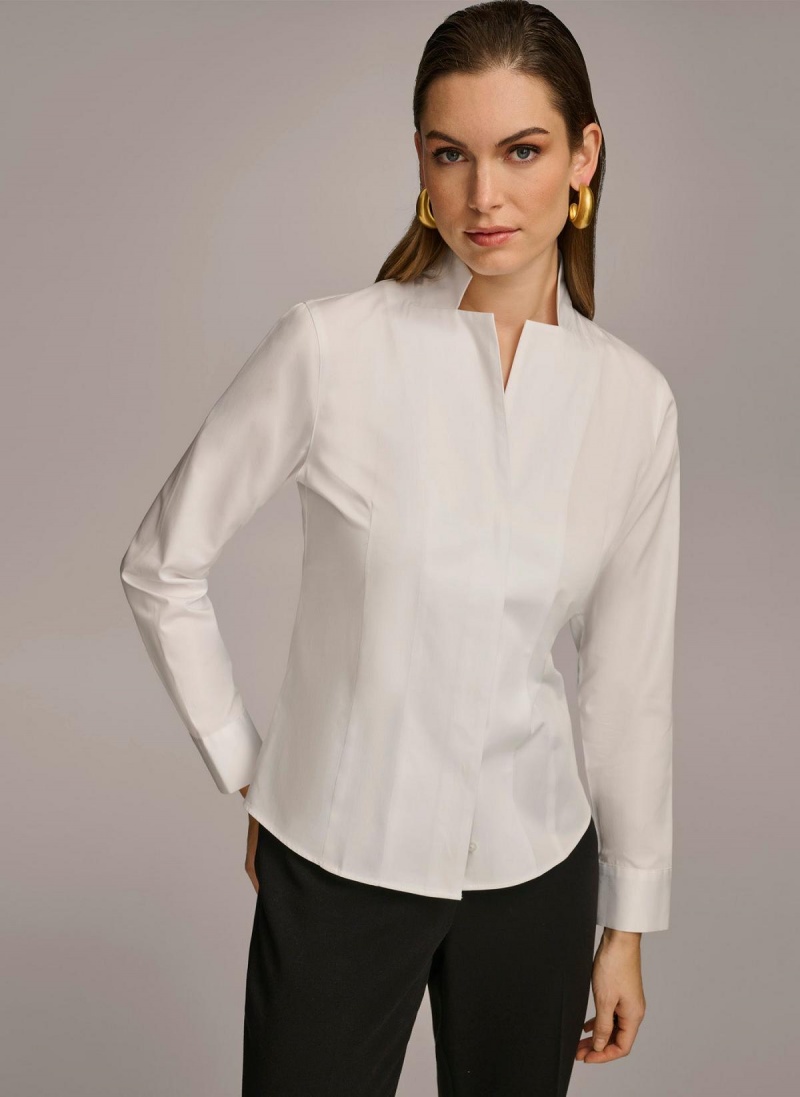 Sweaters and Tops Donna Karan Bavlnene Notch Collar Button Down Biele | SK_DK32287