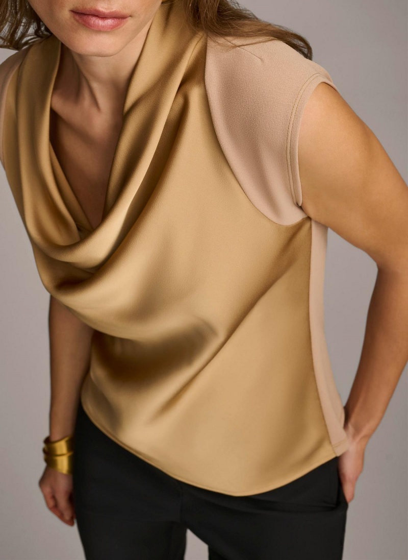 Sweaters and Tops Donna Karan Bez Rukavov Cowl Neck Zlate | SK_DK83349