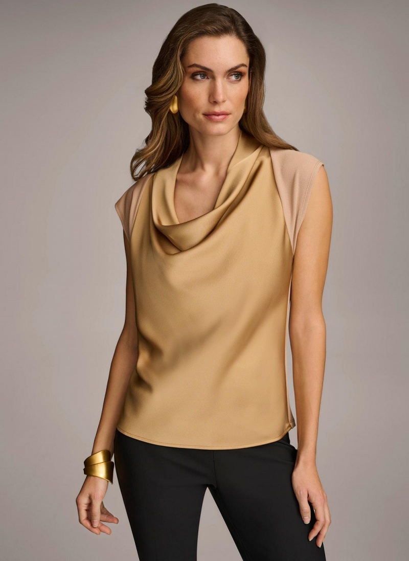 Sweaters and Tops Donna Karan Bez Rukavov Cowl Neck Zlate | SK_DK83349