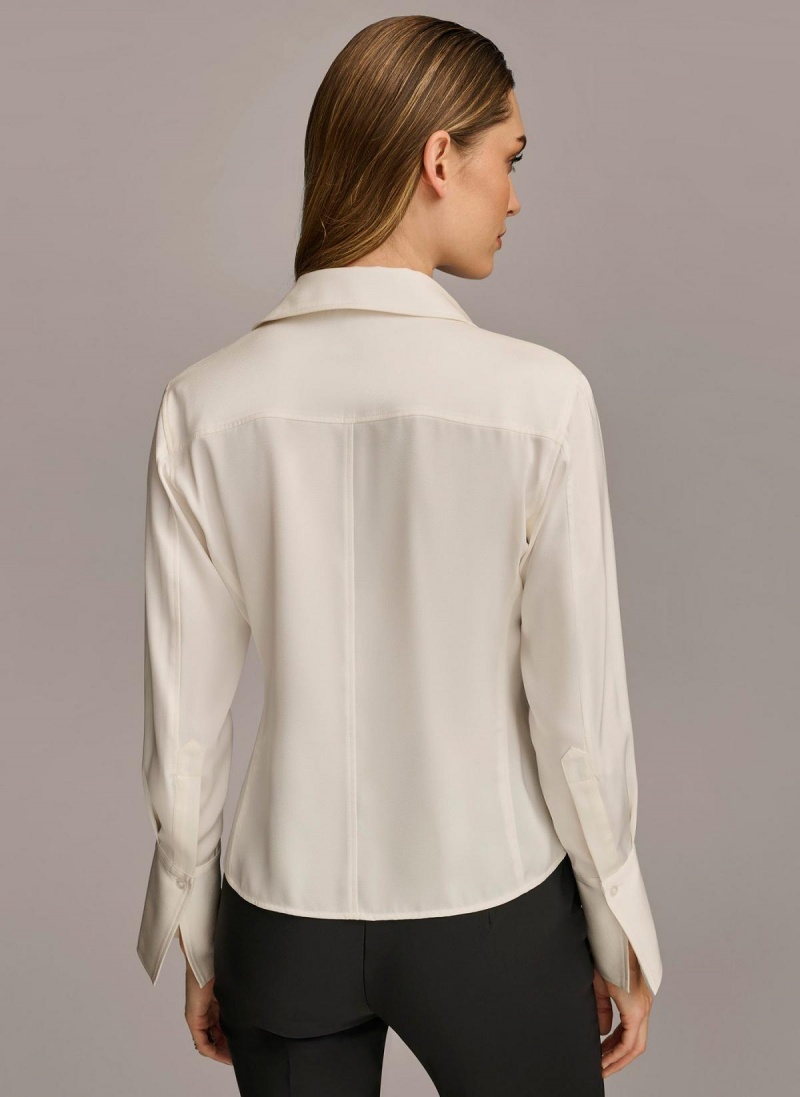 Sweaters and Tops Donna Karan Collared Button Down Blouse Krém | SK_DK87674