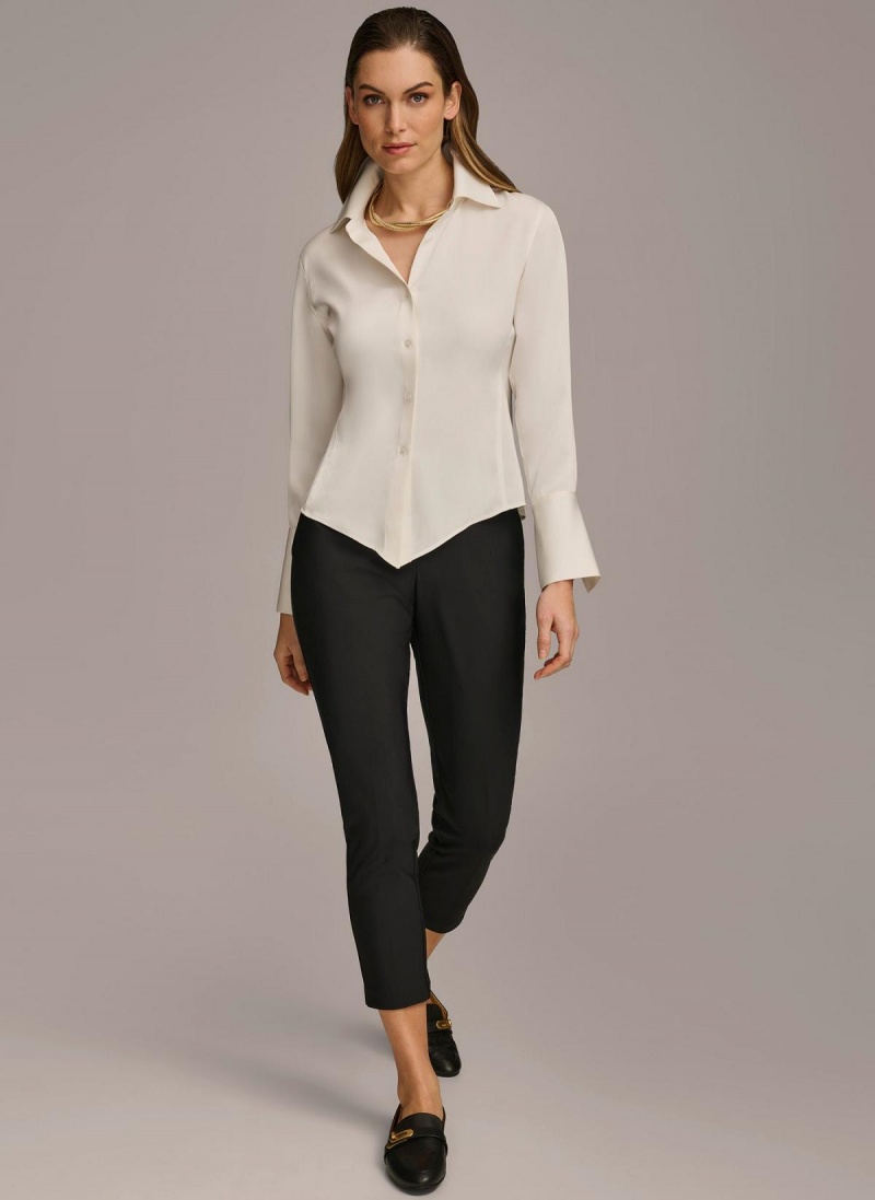 Sweaters and Tops Donna Karan Collared Button Down Blouse Krém | SK_DK87674