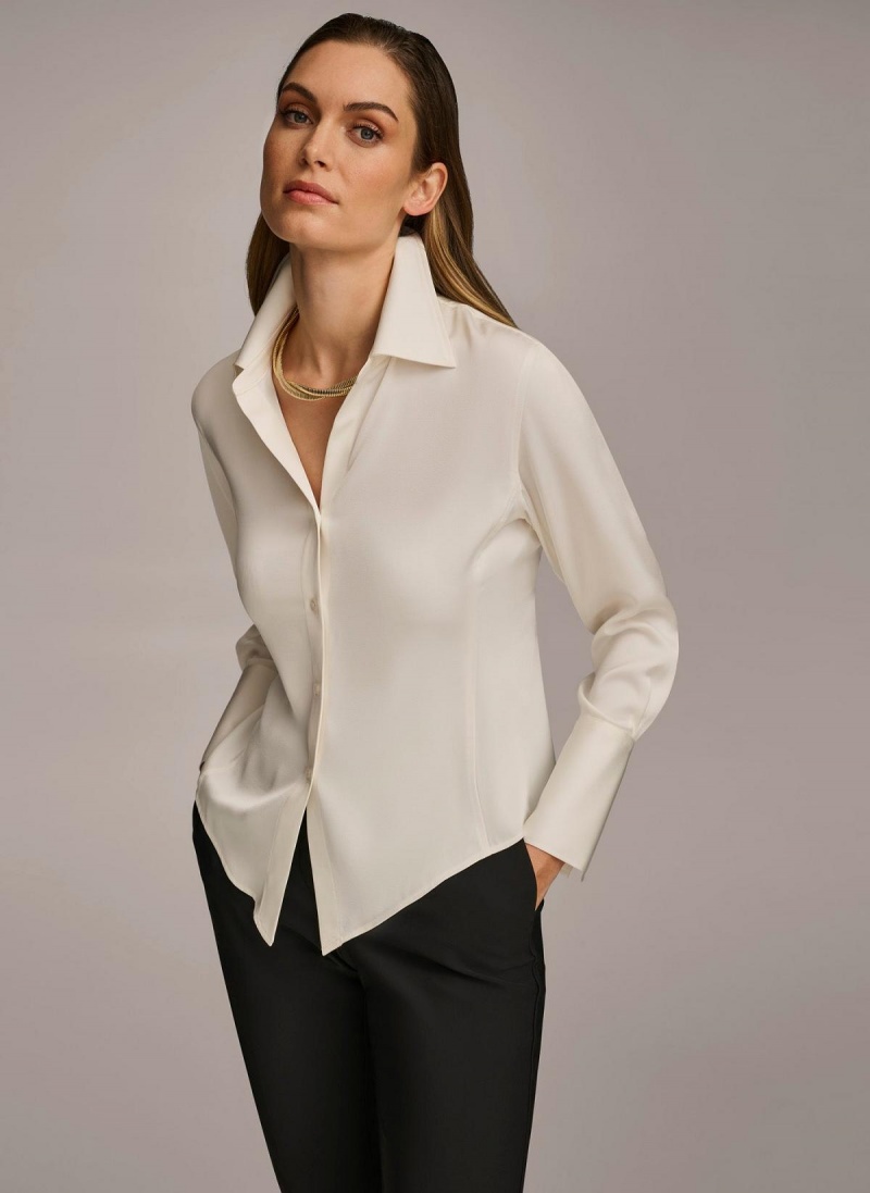 Sweaters and Tops Donna Karan Collared Button Down Blouse Krém | SK_DK87674