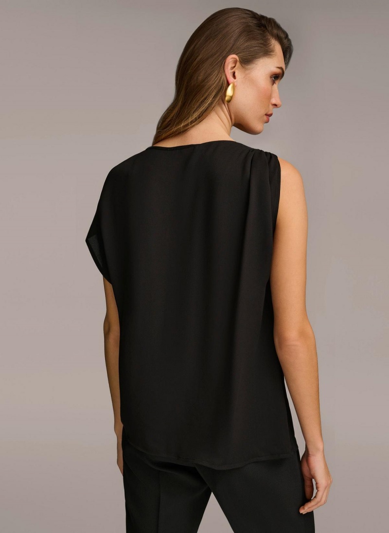 Sweaters and Tops Donna Karan Gathered Hardware Shoulder Čierne | SK_DK30289