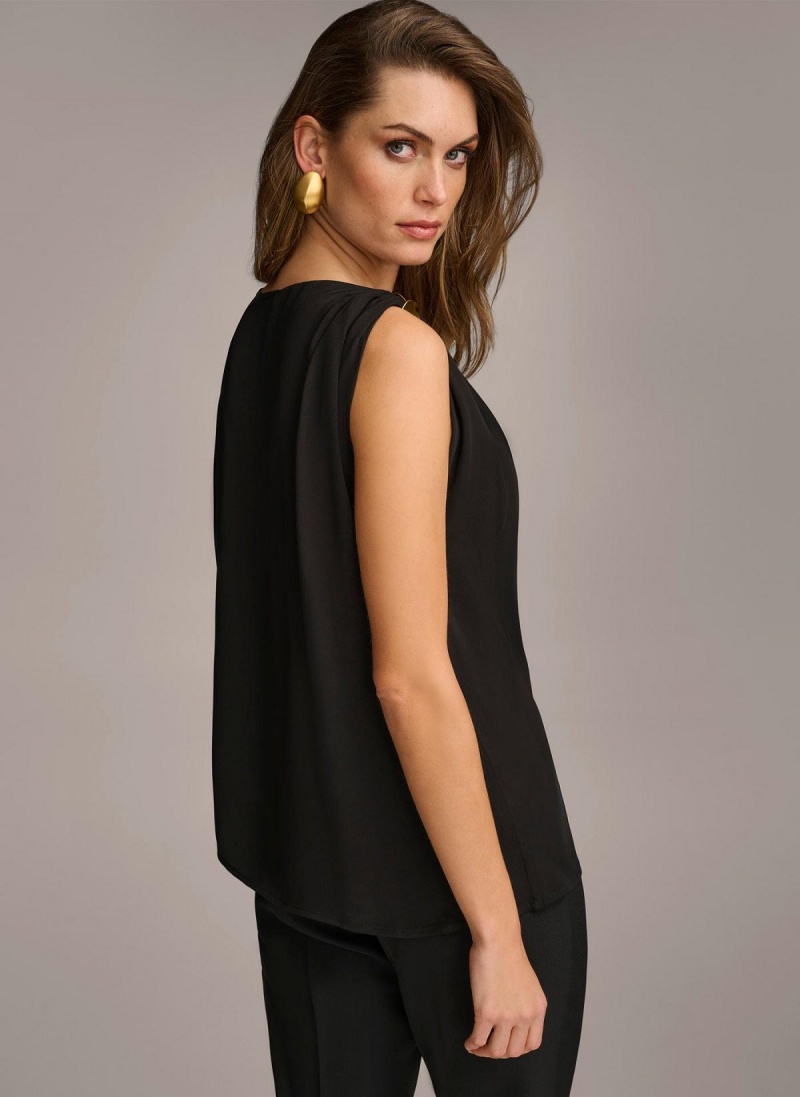 Sweaters and Tops Donna Karan Gathered Hardware Shoulder Čierne | SK_DK30289