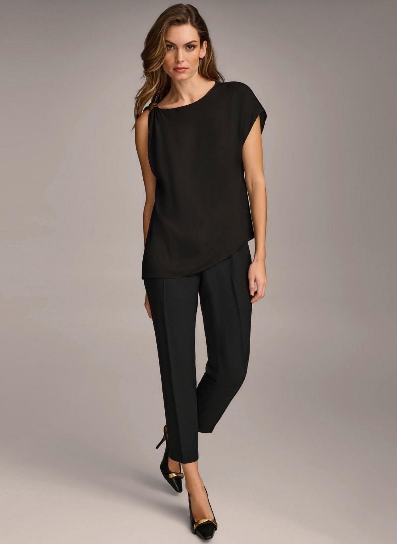 Sweaters and Tops Donna Karan Gathered Hardware Shoulder Čierne | SK_DK30289