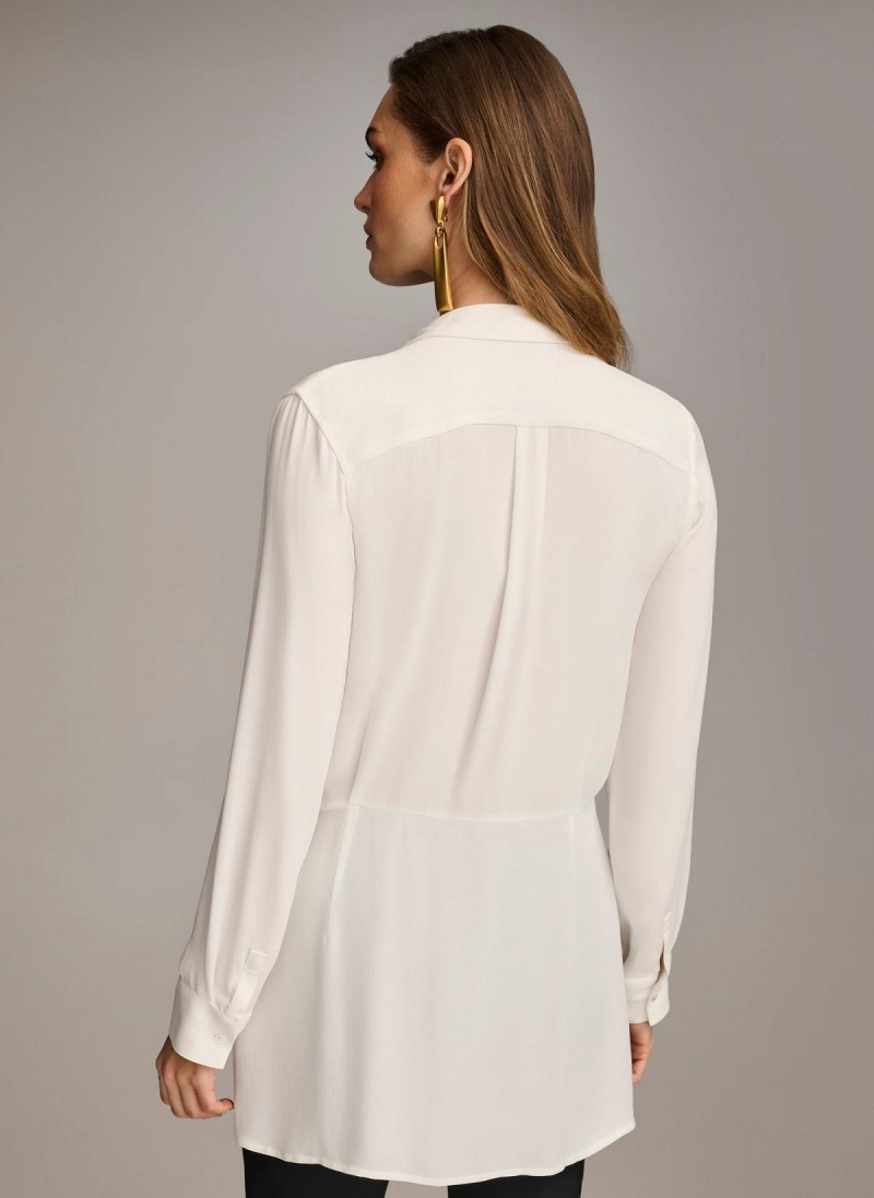 Sweaters and Tops Donna Karan Long Sleeve High-low With Tie At Pásom Krém | SK_DK68278