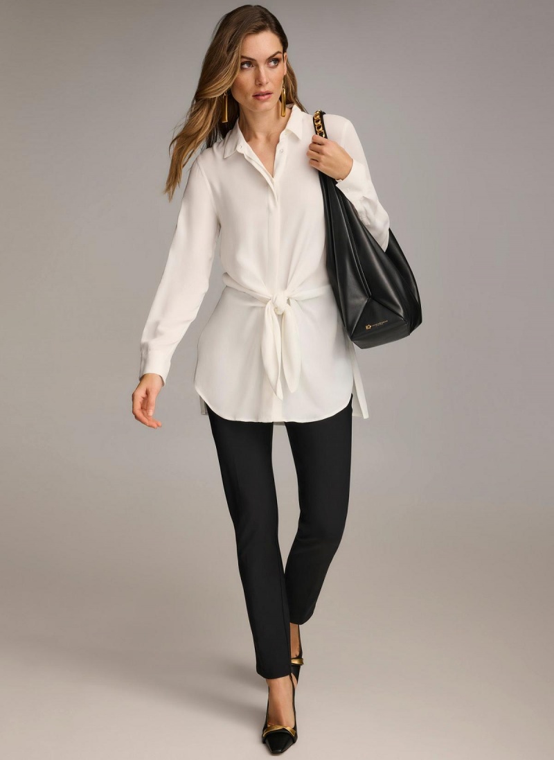 Sweaters and Tops Donna Karan Long Sleeve High-low With Tie At Pásom Krém | SK_DK68278