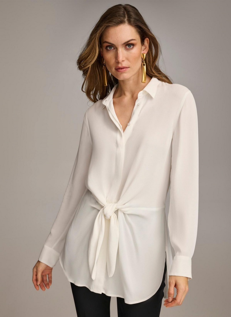 Sweaters and Tops Donna Karan Long Sleeve High-low With Tie At Pásom Krém | SK_DK68278