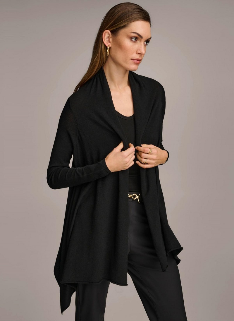 Sweaters and Tops Donna Karan Long Sleeve Drape Cardigan Čierne | SK_DK68187