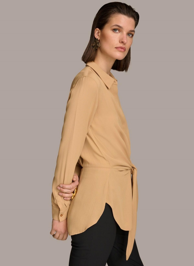 Sweaters and Tops Donna Karan Long Sleeve High-low With Tie At Pásom Zlate | SK_DK75258