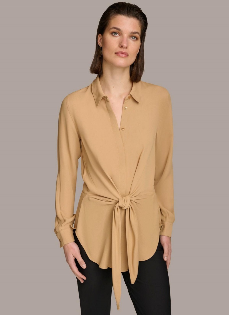 Sweaters and Tops Donna Karan Long Sleeve High-low With Tie At Pásom Zlate | SK_DK75258