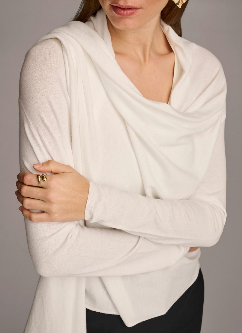 Sweaters and Tops Donna Karan Long Sleeve Drape Cardigan Krém | SK_DK85067