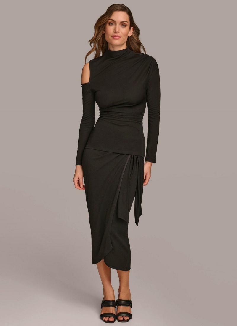 Sweaters and Tops Donna Karan Mock Neck With Cold Shoulder Čierne | SK_DK80020