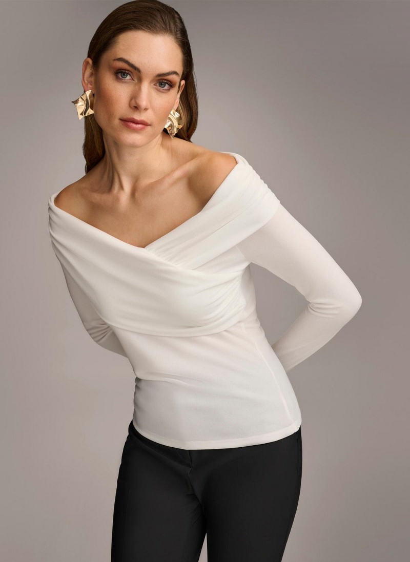 Sweaters and Tops Donna Karan Off Shoulder Wrap Krém | SK_DK94496