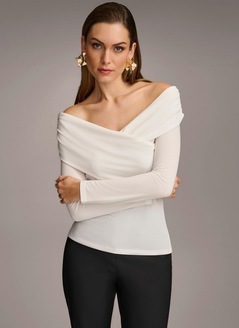 Sweaters and Tops Donna Karan Off Shoulder Wrap Krém | SK_DK94496