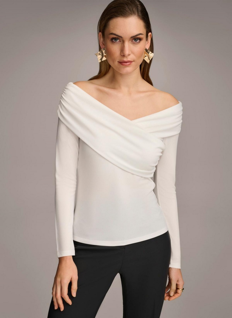 Sweaters and Tops Donna Karan Off Shoulder Wrap Krém | SK_DK94496