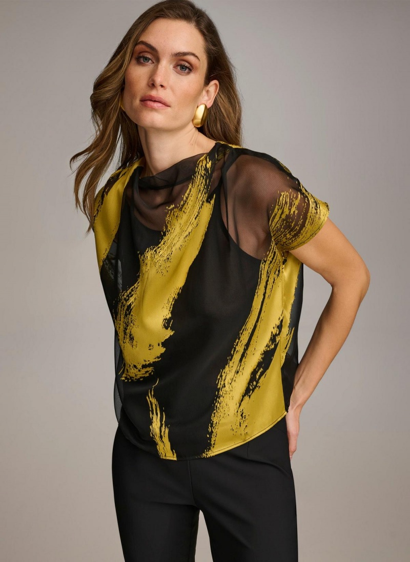 Sweaters and Tops Donna Karan Print Cowl Neck Čierne | SK_DK67797