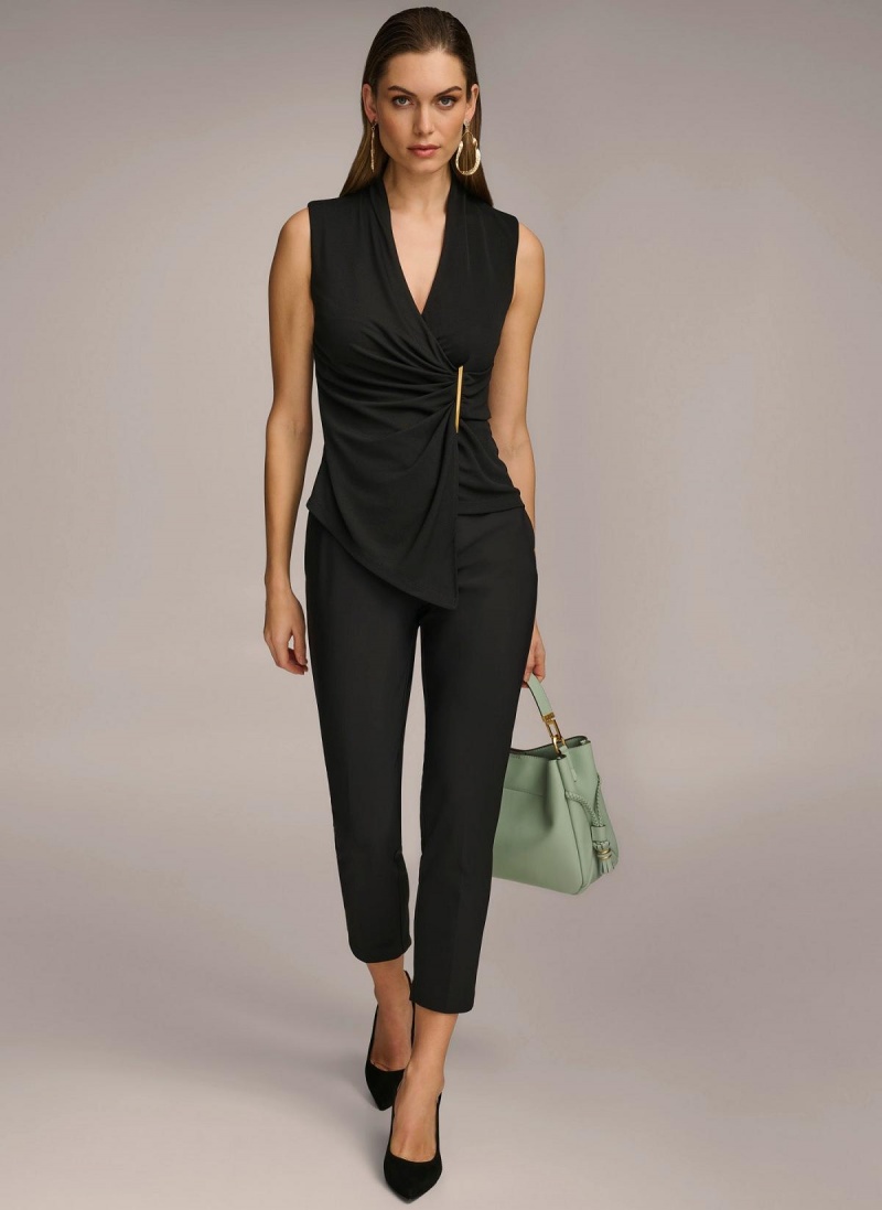 Sweaters and Tops Donna Karan V-neck With Hardware And Ruched Detail Čierne | SK_DK62547