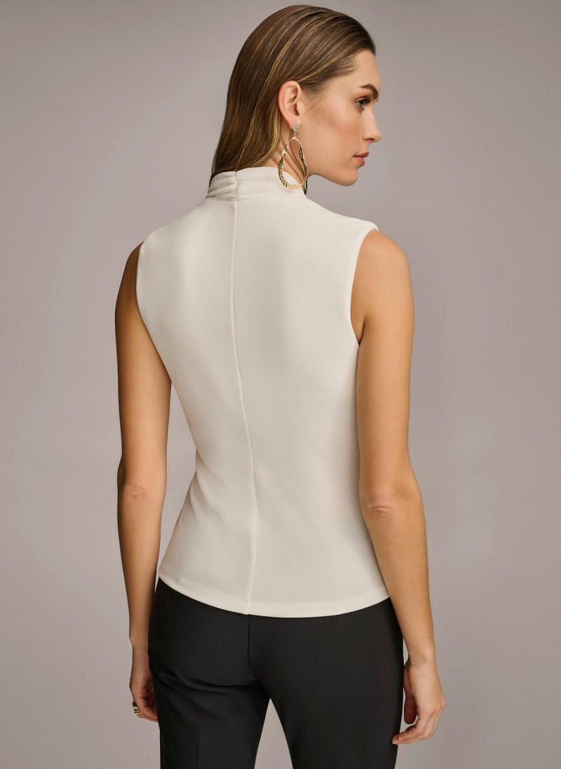 Sweaters and Tops Donna Karan V-neck With Hardware And Ruched Detail Krém | SK_DK63778