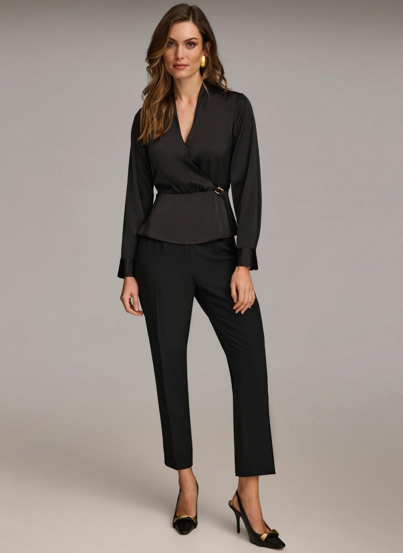 Sweaters and Tops Donna Karan Wrap Blouse With Tie Čierne | SK_DK85373